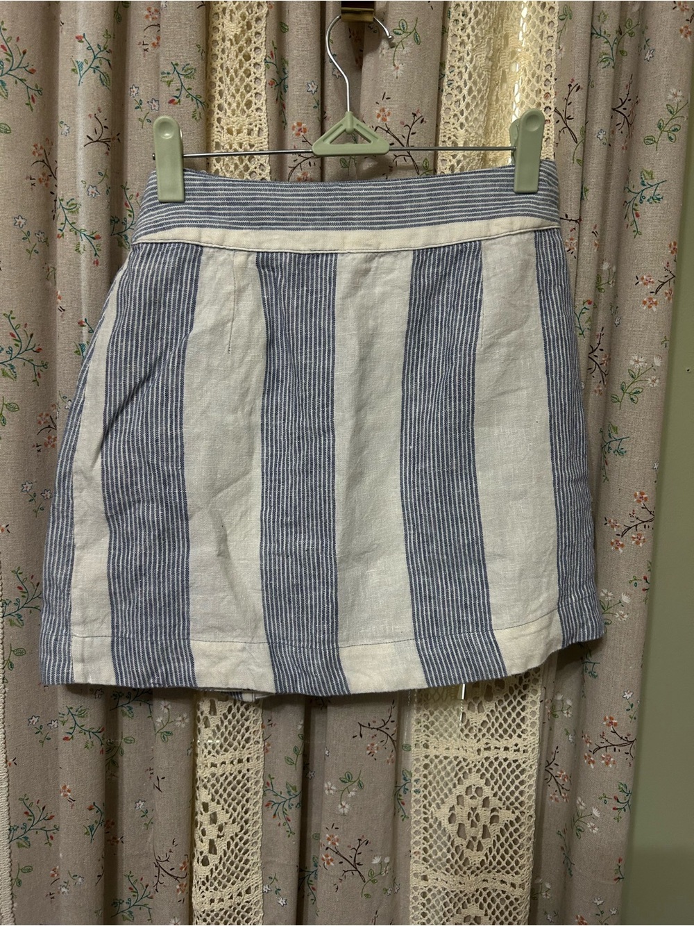 Free People Uptown Days Linen Wrap Mini Skirt Blue Stripe Size 2 - Picture 5 of 5